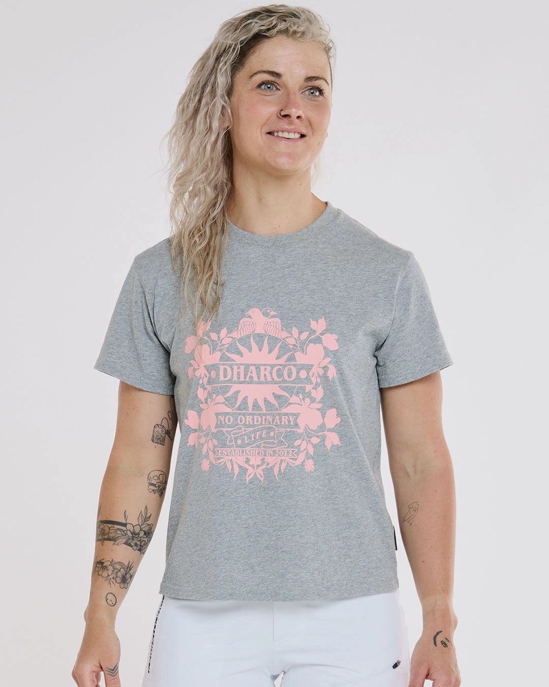 Award-winning Bohemian style Womens Cotton Tee | Grey Marble